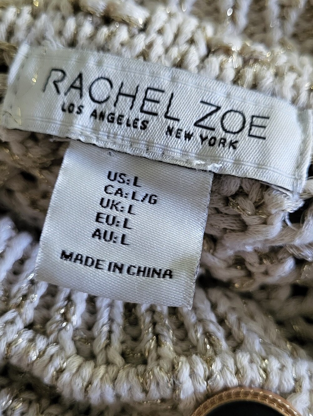 Rachel Zoe Chunky Loose Knit Nautral Metallic Thread Button Down Cardigan - Picture 5 of 9